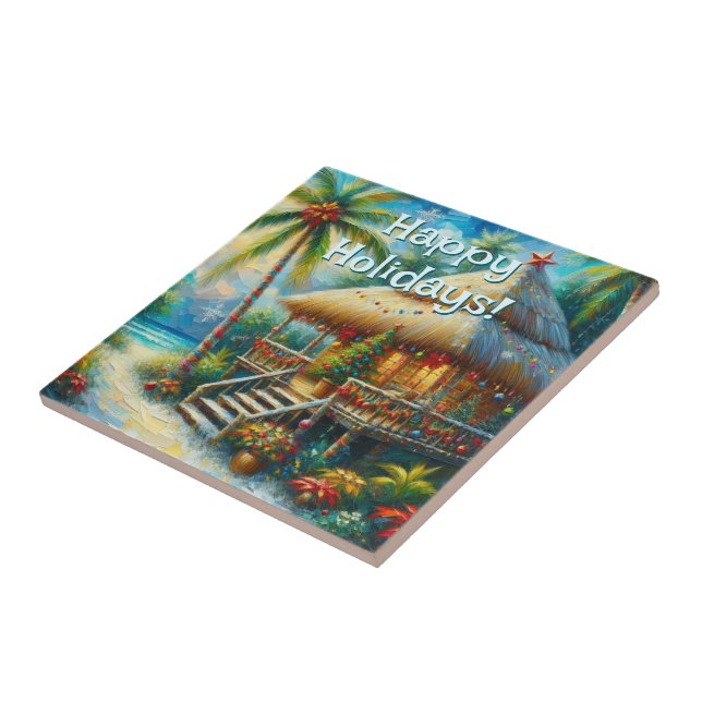 Tropical Hut Weihnachts Palm Tree Beach Lights Fliese (Seite)