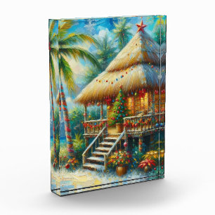 Tropical Hut Weihnachts Palm Tree Beach Lights Fotoblock