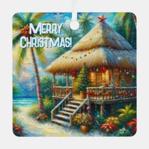 Tropical Hut Weihnachts Palm Tree Beach Lights Ornament Aus Metall