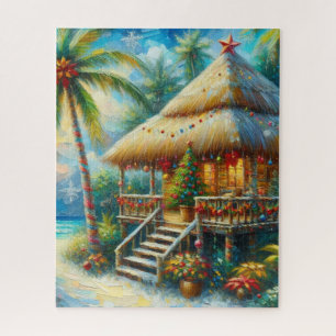 Tropical Hut Weihnachts Palm Tree Beach Lights Puzzle