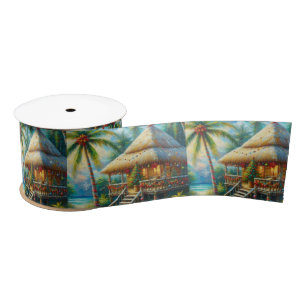 Tropical Hut Weihnachts Palm Tree Beach Lights Satinband