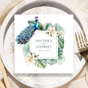 Tropical Indian Peacock Floral Wedding Serviette