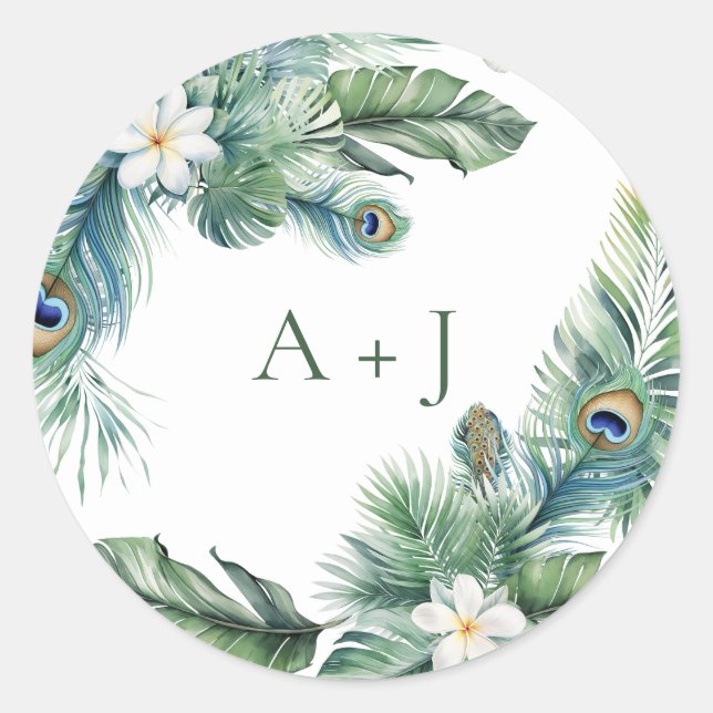 Tropical Indian Peacock Wedding Umschlag Aufkleber (Vorderseite)