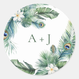 Tropical Indian Peacock Wedding Umschlag Aufkleber