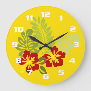 Tropical Insipred Design with Hibiscus flower Große Wanduhr