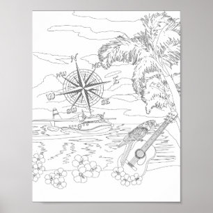 Tropical Island Aduloring Coloring Poster