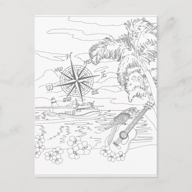 Tropical Island Aduloring Coloring Postkarte (Vorderseite)