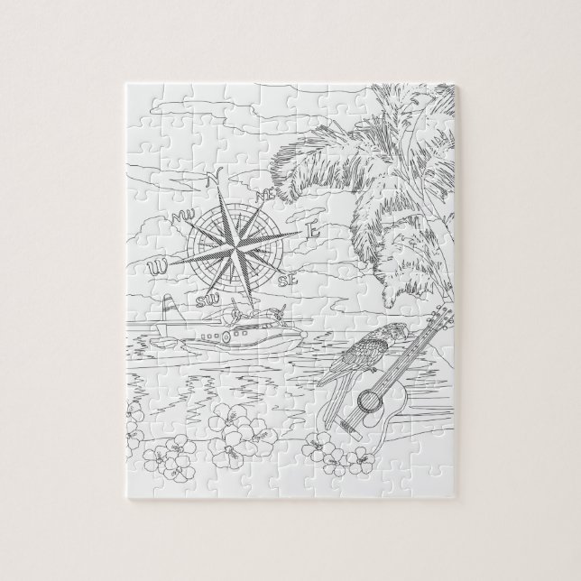 Tropical Island Adult Coloring Puzzle (Vertikal)