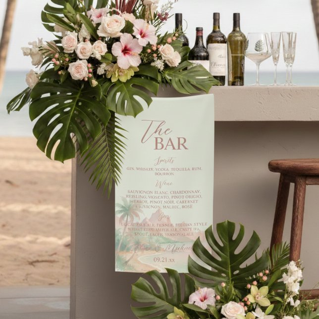 Tropical Island Bar Menu Wedding Reception Decor Banner (Tropical Island Bar Menu Wedding Reception Decor Banner)