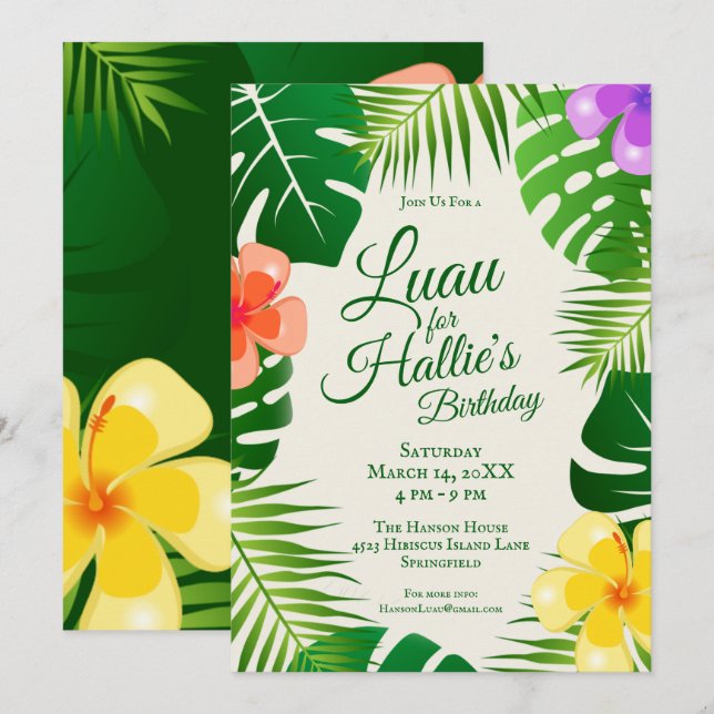 Tropical Island Beach Luau Geburtstag Einladung (Vorne/Hinten)