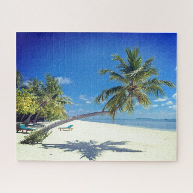 Tropical Island Beach mit weißem Sand und Palmen Puzzle (Horizontal)