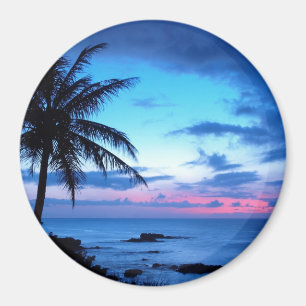 Tropical Island Beach Ocean Pink Blue Sunset Foto Magnet