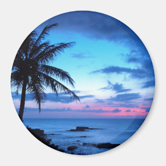 Tropical Island Beach Ocean Pink Blue Sunset Foto Magnet