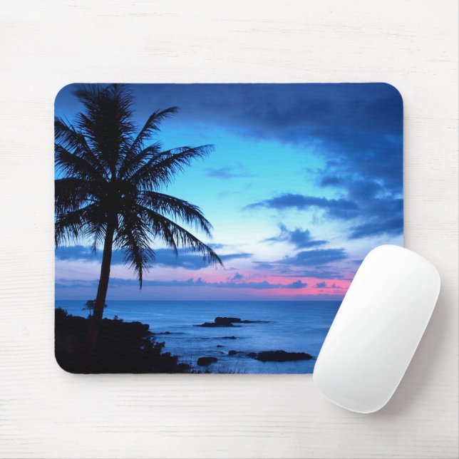Tropical Island Beach Ocean Pink Blue Sunset Foto Mousepad (Mit Mouse)