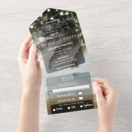 Tropical Island Beach Palm Tree Lights Wedding All In One Einladung