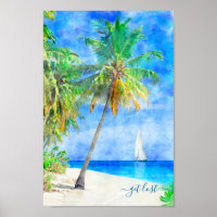 Tropical Island Beach Palm Tree Sailboat