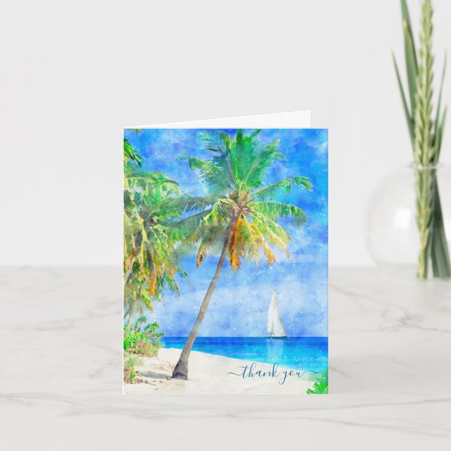 Tropical Island Beach Palm Tree Sailboat Vielen Da Karte (Vorderseite)