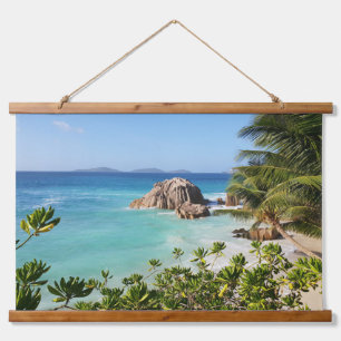 Tropical Island Beach Rocks Palmen Trees Wandteppich Mit Holzrahmen
