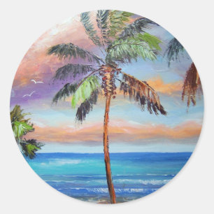 Tropical Island Beach Runder Aufkleber