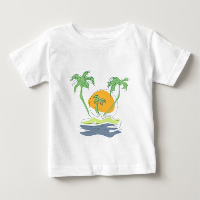 Tropical island beach scenery. Outline palm tree  Baby T-shirt (Vorderseite)