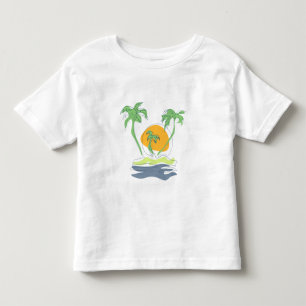 Tropical island beach scenery. Outline palm tree Kleinkind T-shirt