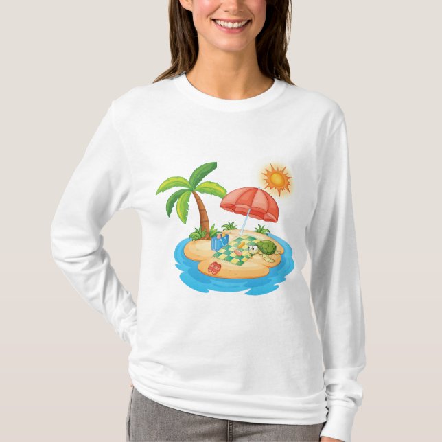 Tropical Island Beach Turtle Palm Tree Picnic T-Shirt (Vorderseite)