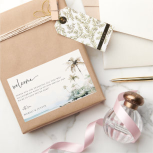Tropical Island Beach Wedding Willkommensbeutel Rechteckiger Aufkleber