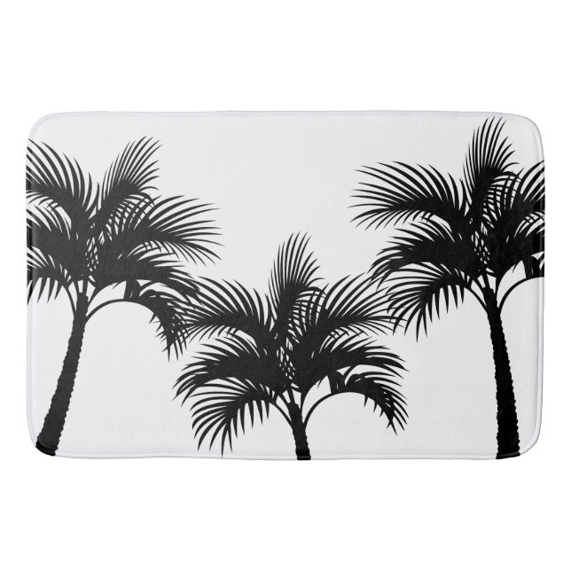 Tropical Island Black Palm Trees Silhouette Badematte (Vorderseite)