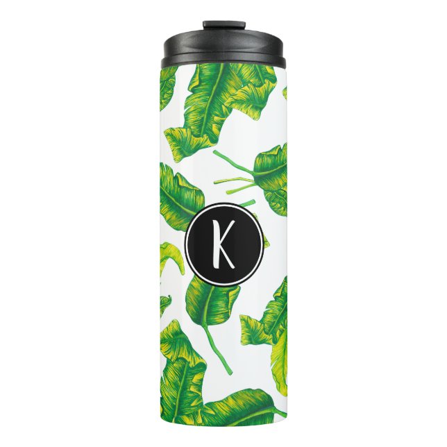 Tropical Island Blätter | Monogramm Thermosbecher (Vorderseite)