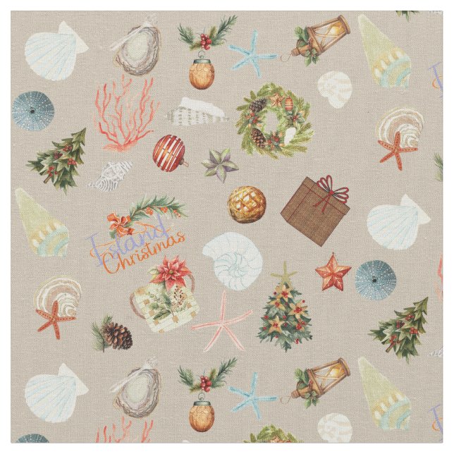 Tropical Island Christmas Watercolor Ditsy Stoff (Nahaufnahme)