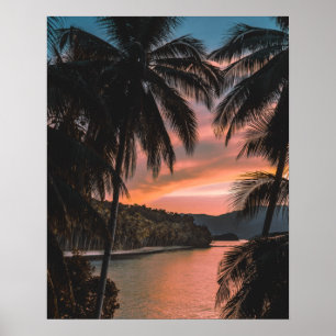 Tropical Island Evening Palm Tree Sunset Poster