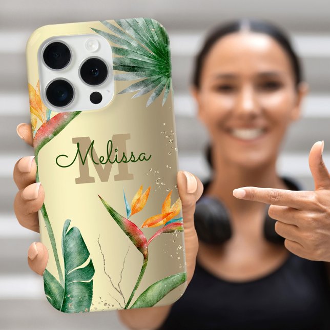 Tropical Island Floral Monogram Script Gold Foil Case-Mate iPhone Hülle (Von Creator hochgeladen)
