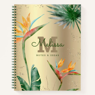Tropical Island Floral Monogram Script Gold Foil Notizbuch
