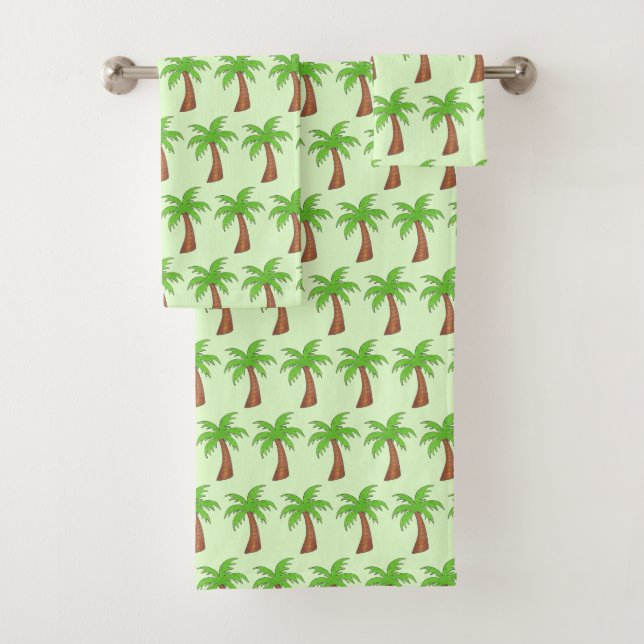 Tropical Island Green Palm Tree Palmtree Print Badhandtuch Set (Insitu)