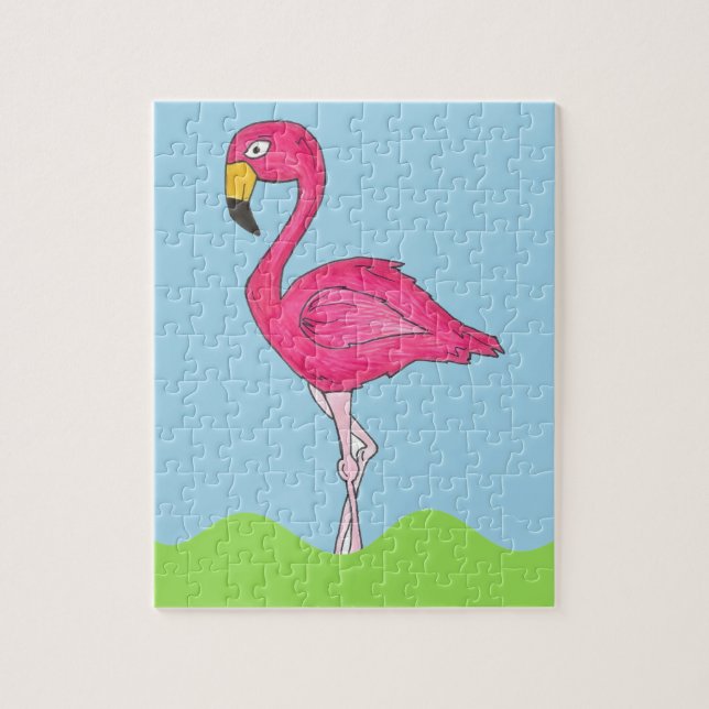 Tropical Island Hot Pink Flamingo Bird Animal Puzzle (Vertikal)