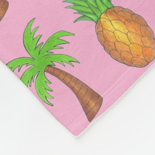 Tropical Island Palm Tree Ananas Pink Flamingo Fleecedecke (Ecke)