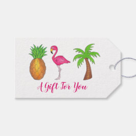 Tropical Island Palm Tree Ananas Pink Flamingo Geschenkanhänger