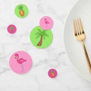 Tropical Island Palm Tree Ananas Pink Flamingo Konfetti