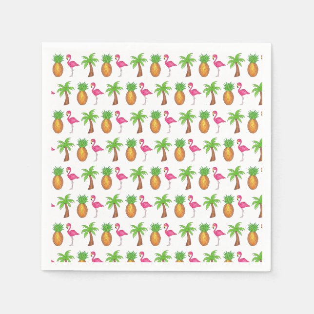 Tropical Island Palm Tree Ananas Pink Flamingo Serviette (Vorderseite)