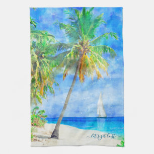 Tropical Island Palm Tree Sailboat Geschirrtuch