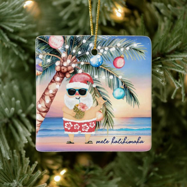Tropical Island Palm Tree & Santa Christmas Keramikornament (Baum)