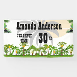 Tropical Island Palm Tree Sunset Banner