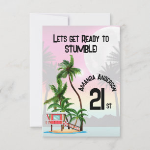 Tropical Island Palm Tree Sunset Dankeskarte