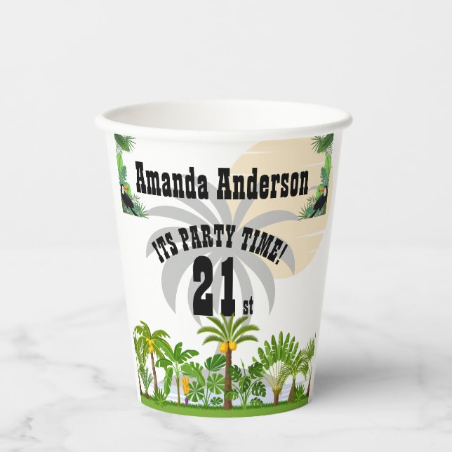 Tropical Island Palm Tree Sunset Pappbecher (Vorderseite)