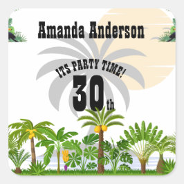 Tropical Island Palm Tree Sunset Quadratischer Aufkleber