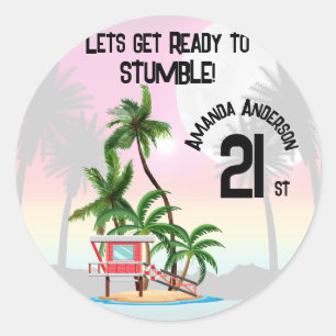 Tropical Island Palm Tree Sunset Runder Aufkleber