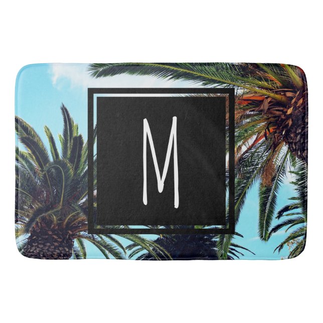 Tropical Island Palm Trees & Initial Letter Badematte (Vorderseite)