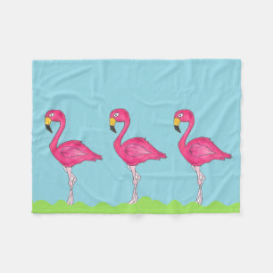 Tropical Island Paradise Green Pink Flamingo Bird Fleecedecke