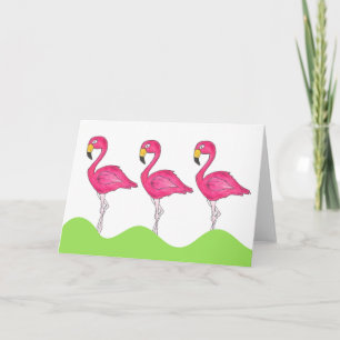 Tropical Island Pink Flamingos Bird Grußkarte Karte