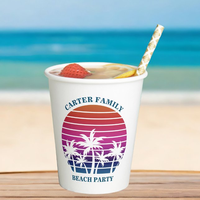 Tropical Island Pink Palm Tree Custom Beach Party Pappbecher (Von Creator hochgeladen)